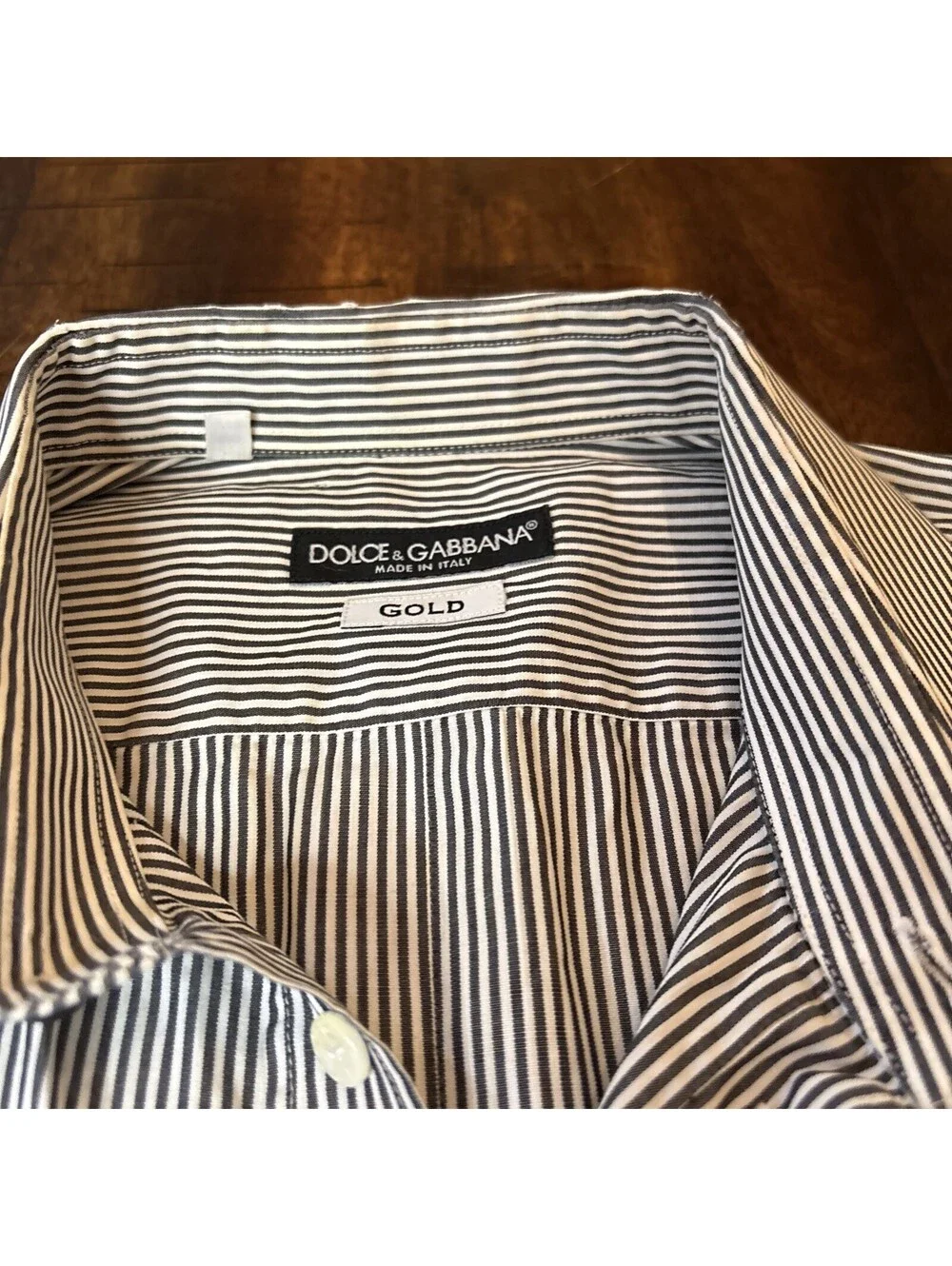 DOLCE & GABBANA GOLD MADE IN ITALY MEN'S WHITE/BLK STRIPED LONG SLV DRESS SHIRT